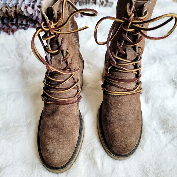 💋LAST CHANCE💋 Free People Suede Lace Up Lug Sole Platform Boots size 8.5 EU 39 - Picture 5 of 9